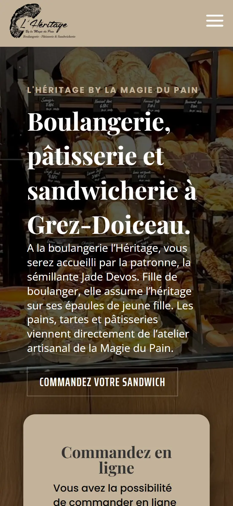 Boulangerie L'Héritage, sur mobile