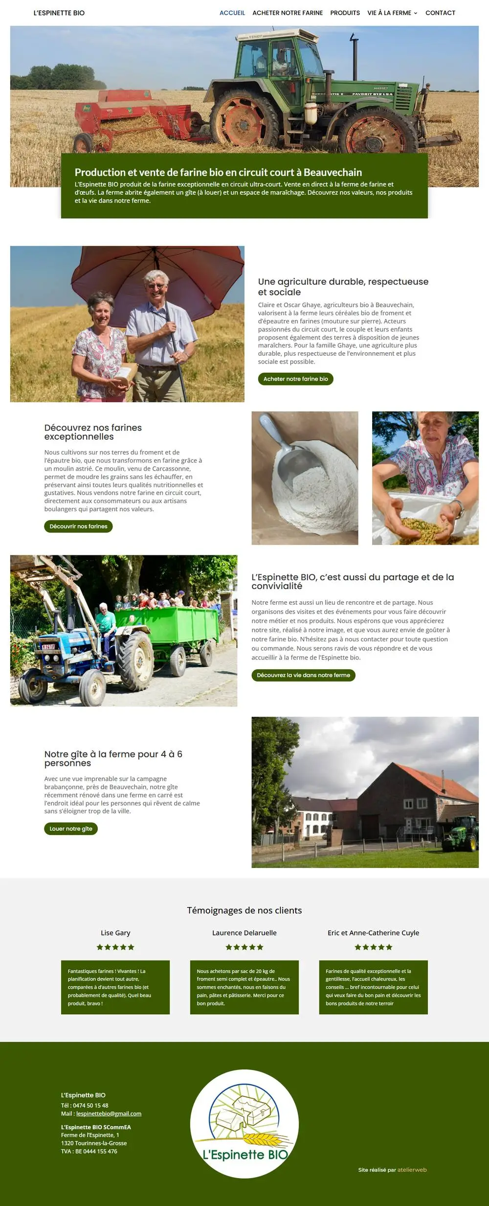 La Ferme de l'Espinette Bio: Site pour La Ferme de l'Espinette Bio, ferme et moulin biologiques de la famille Ghaye à Beauvechain, préparé par un atelier Business Model Canvas.