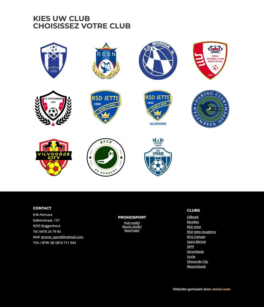 Promosport, on a computer: Web shop for Promosport, where players from around ten football clubs order their club kit. Atelier Web has managed the shop for several years.